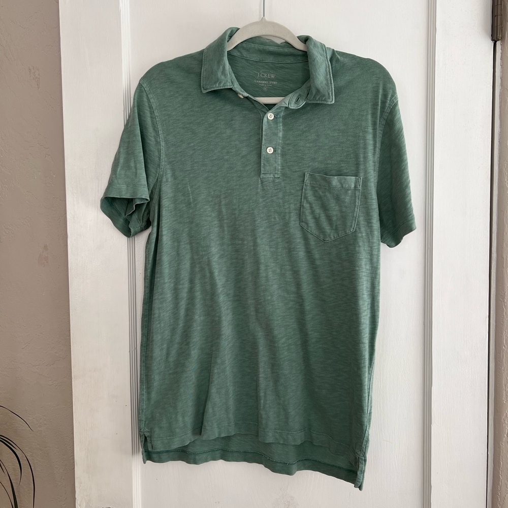 J. Crew Green Slub Cotton Polo Size Medium